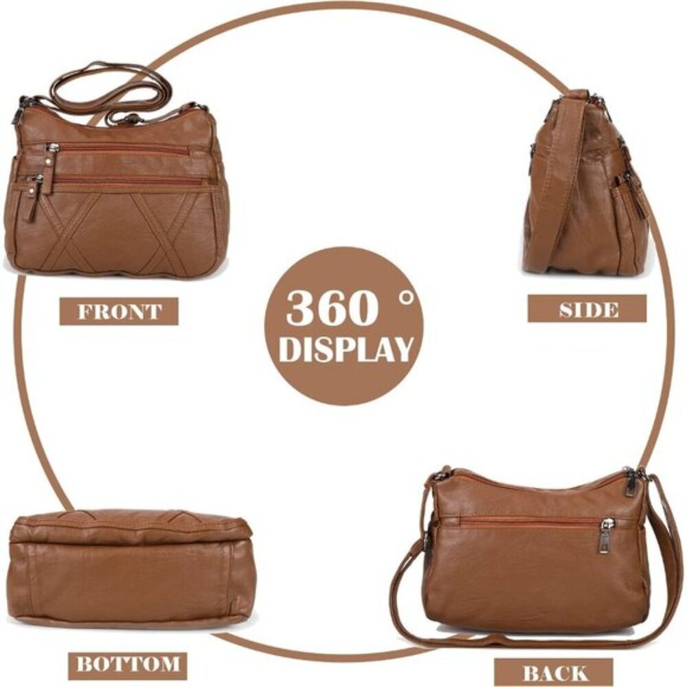 New Small Crossbody Bag for Women, Vegan Leather Shoulder Purse - Brown - Picture 4 of 5